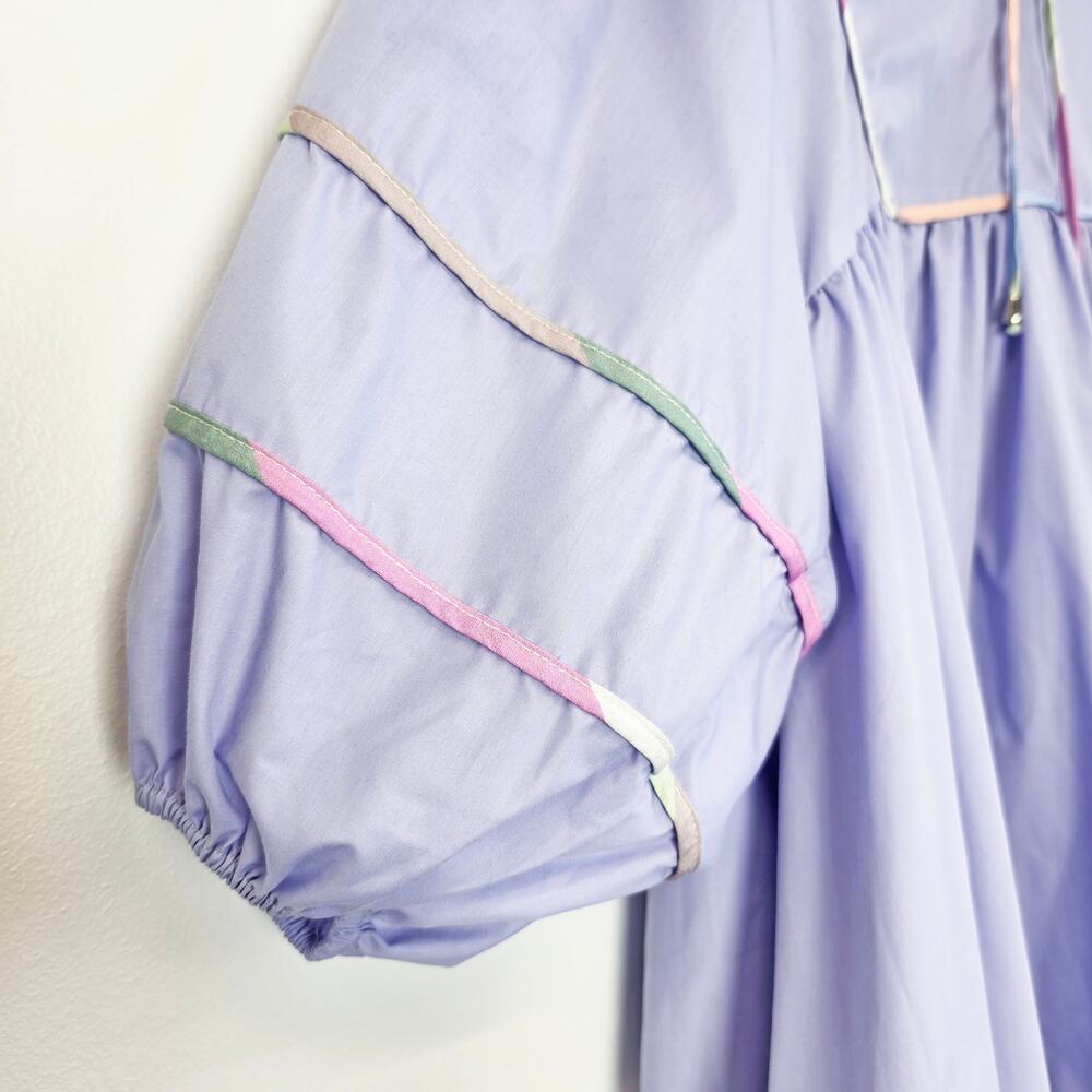 Entro Lavender Babydoll Mini Dress Pastel Trim Keyhole Tie Sz S Coquette Kawaii - Picture 6 of 11
